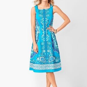 Talbots Ocean Blue Paisley Sleeveless Dress Plus Size Party Dress